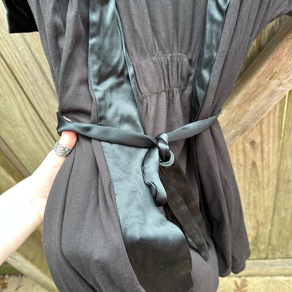 PJ Harlow Shala Knit Black Supima Cotton Blend Robe with Pockets & Satin Trim - Picture 7 of 12